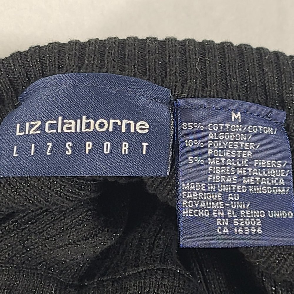 LIZ CLAIBORNE Turtleneck Black Sparkle Stretch Womens Medium Metallic Thread - Picture 5 of 9
